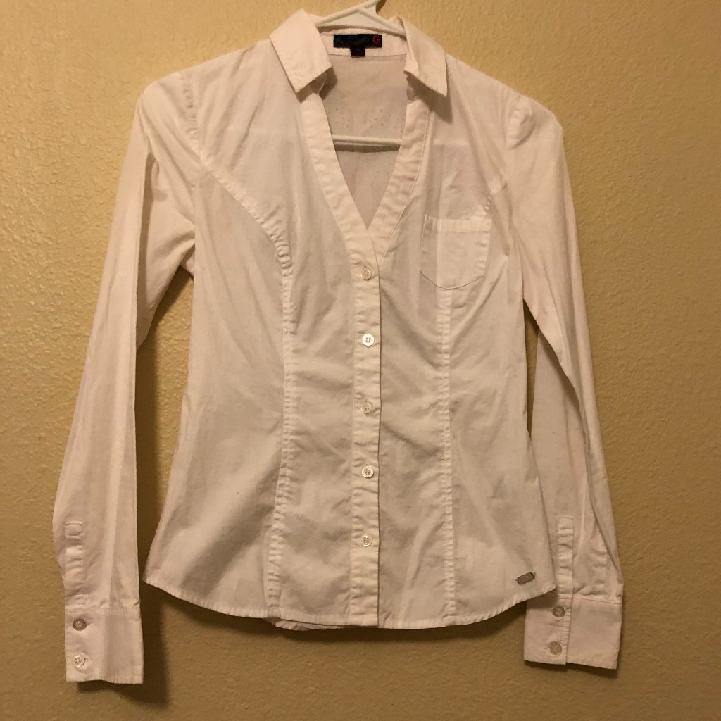 G By Guess White Shirt With Wing Detail On Back Size Xs Euc
